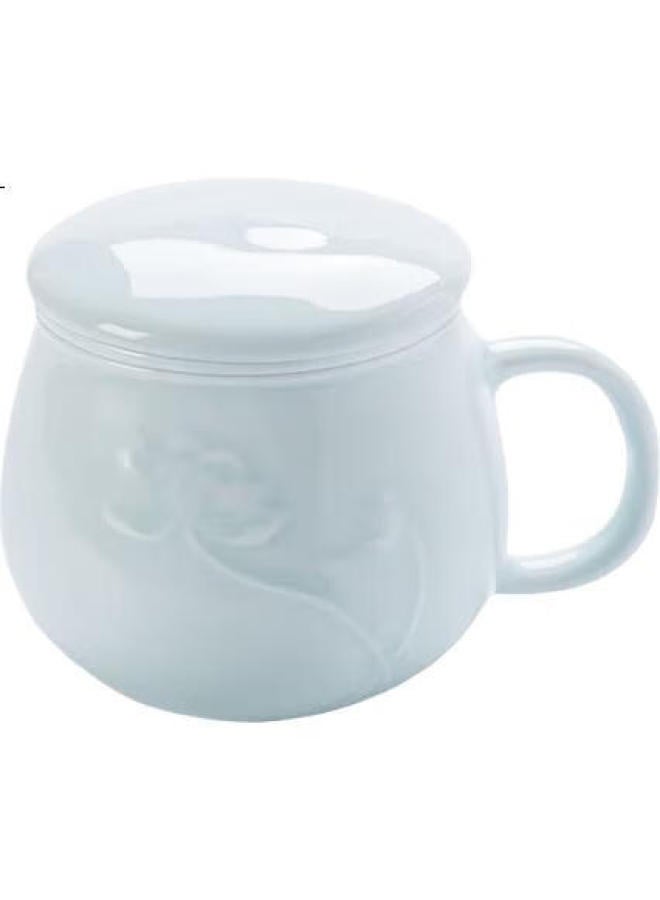 Changnan Ceramic Tea Cup With Filter And Lid, Jingdezhen Yingqing Single Cup For Home And Office Use, Zen-Inspired Lotus Heart Design - Image 1
