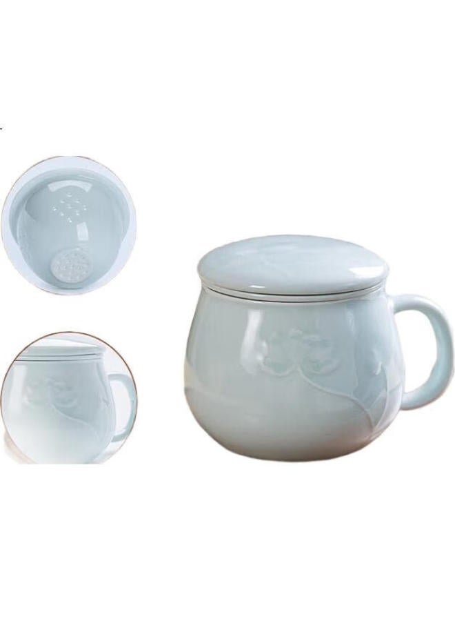Changnan Ceramic Tea Cup With Filter And Lid, Jingdezhen Yingqing Single Cup For Home And Office Use, Zen-Inspired Lotus Heart Design - Image 2
