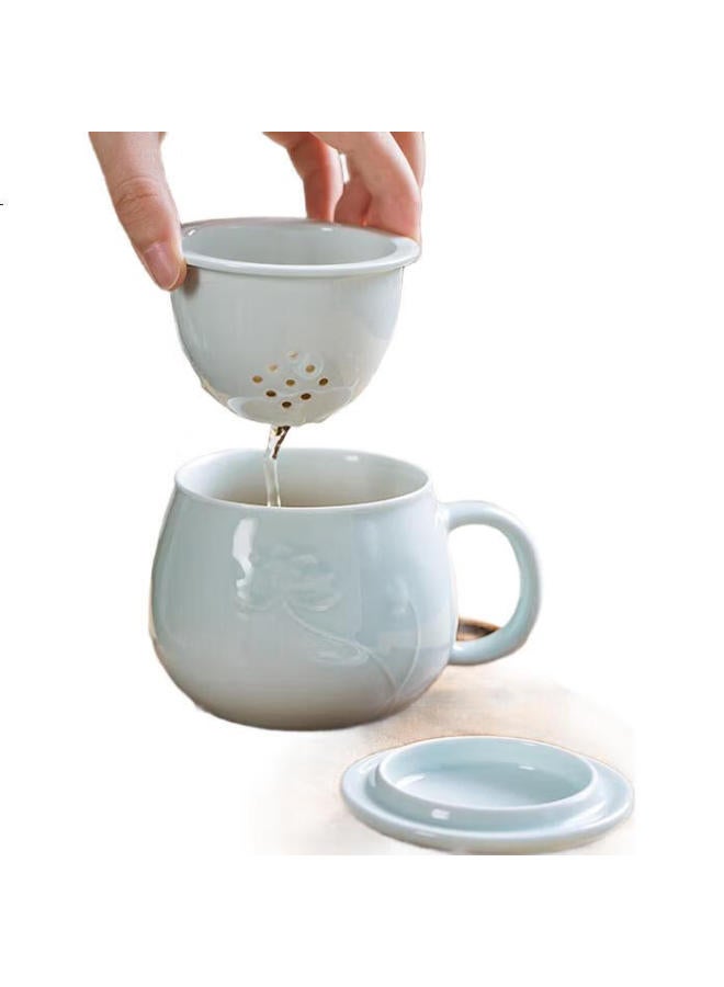 Changnan Ceramic Tea Cup With Filter And Lid, Jingdezhen Yingqing Single Cup For Home And Office Use, Zen-Inspired Lotus Heart Design - Image 3