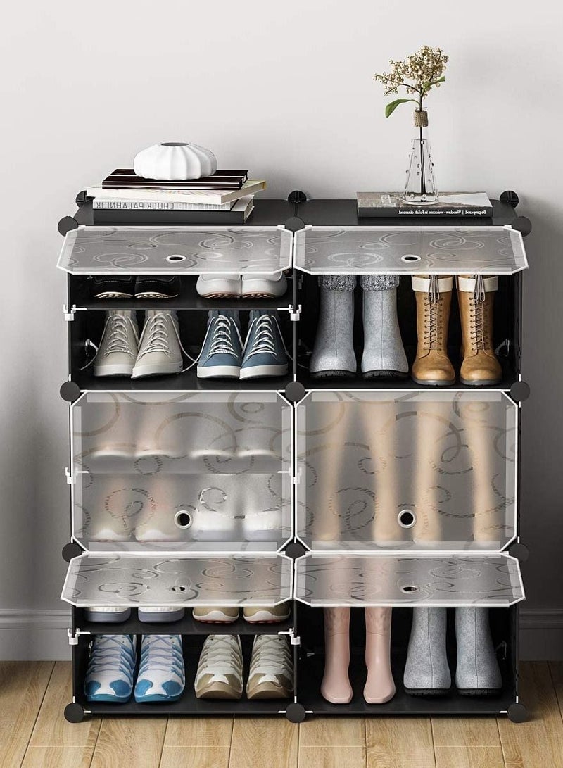 Generic 6 Cube 12 Sells Plastic Shoe Storage Organizer Units, Stackable Shoe Organizing Rack, Closed Shoe Organizer Boxes Bins with Doors, Space Saving Shoe Storage Cabinet  - Image 1