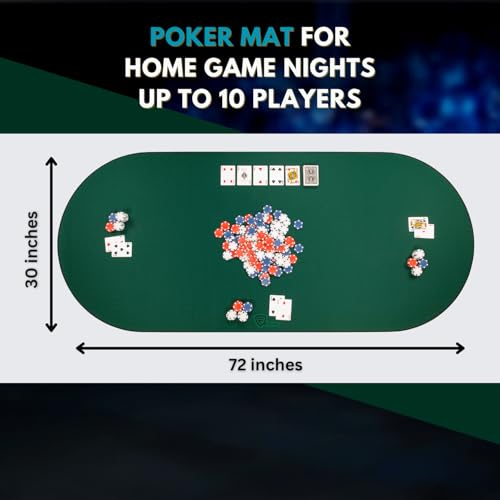 Feltectors Poker Table Mat 72 x 30 Inches Poker Table Top with Storage Bag Portable Rubber Back Fits Up to 10 Players for Casino Games 6 ft Table Green - Image 5