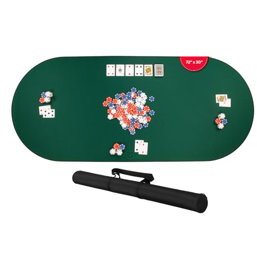 Feltectors Poker Table Mat 72 x 30 Inches Poker Table Top with Storage Bag Portable Rubber Back Fits Up to 10 Players for Casino Games 6 ft Table Green - Image 1