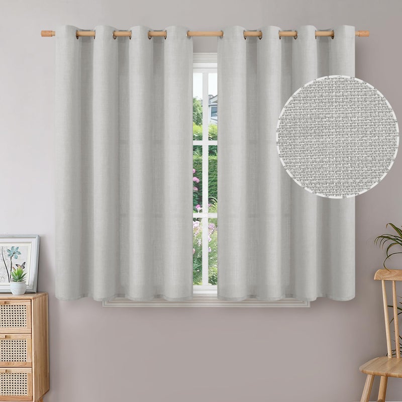 BGment Short Curtains for Bedroom 54 inch Length Faux Linen Curtains for Small Window Grommet Non-See Through Privacy Light Filtering Burlap Textured Kitchen Window 2 Panels 52 x 54 Inch Light Grey - Image 1