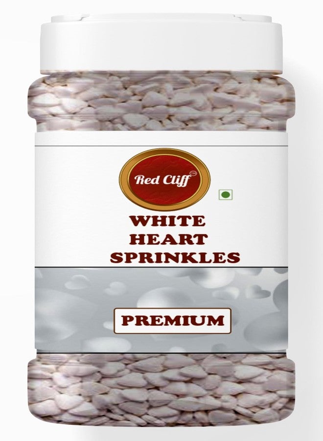 RED CLIFF Edible White Heart Shape Sprinkles | Hearts Sweet Candy Topping for Cake Decor | Cake Decoration and Garnishing | (White Heart Sprinkles | 100g |) - Image 1