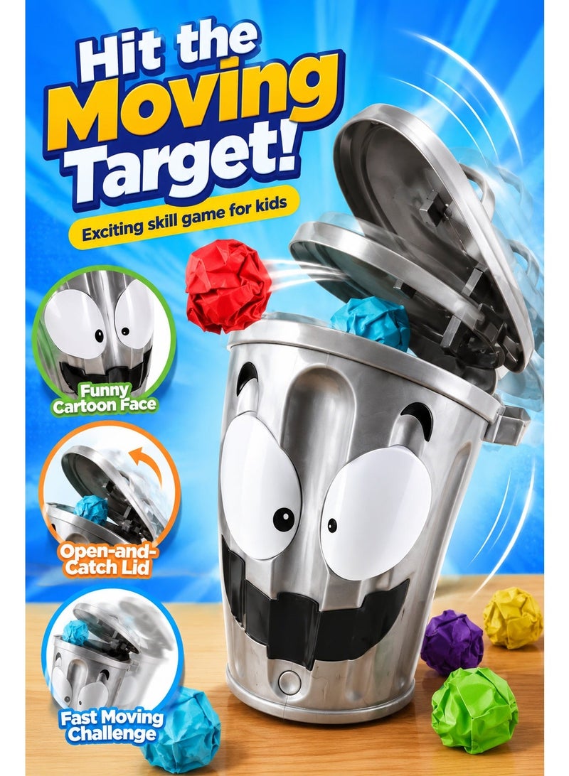 Motorized Moving Trash Can Toss Game for Kids, Interactive Target Throwing Game with 24 Paper Balls, 2 Difficulty Levels, Family Party Activity for 1–4 Players, Ages 4+ - Image 2