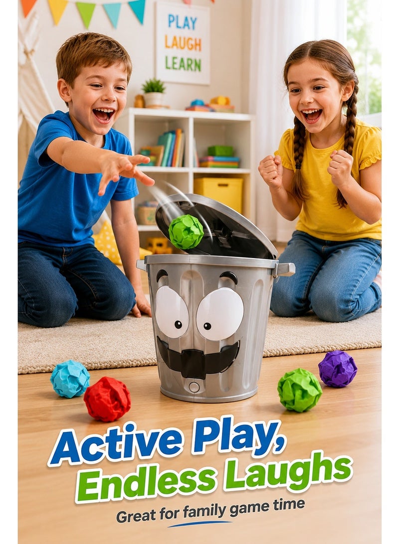 Motorized Moving Trash Can Toss Game for Kids, Interactive Target Throwing Game with 24 Paper Balls, 2 Difficulty Levels, Family Party Activity for 1–4 Players, Ages 4+ - Image 4