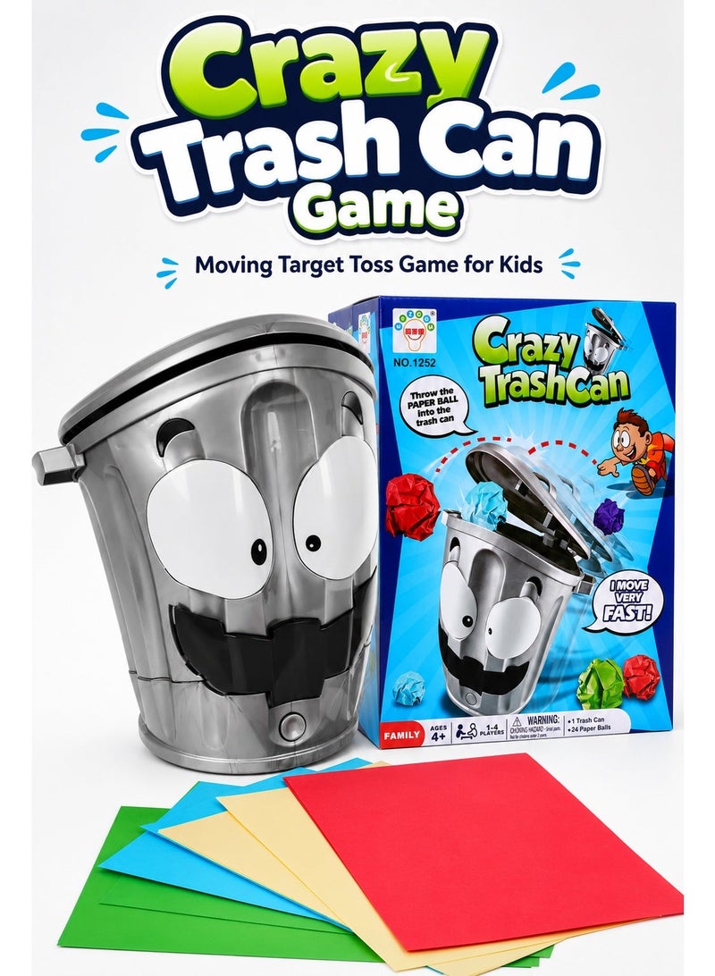 Motorized Moving Trash Can Toss Game for Kids, Interactive Target Throwing Game with 24 Paper Balls, 2 Difficulty Levels, Family Party Activity for 1–4 Players, Ages 4+ - Image 1
