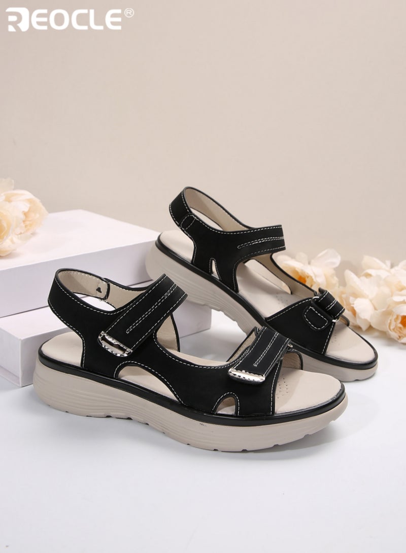 REOCLE Women's Sandals High Quality PU Material with Adjustable Strap Comfortable Thick Sole Summer Vacation Style Beach Wear for Outdoor Travel and Casual Comfort - Image 5