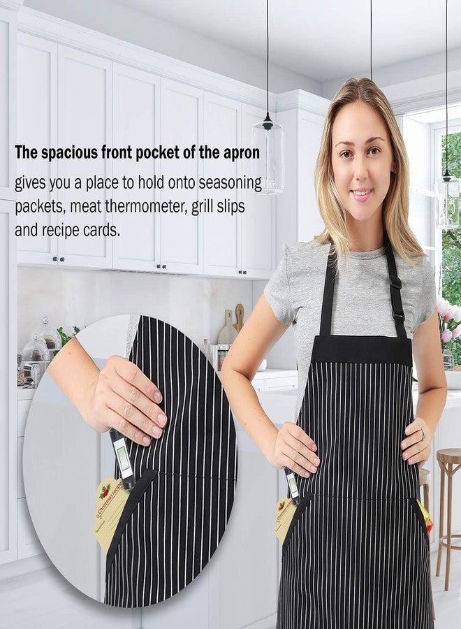 HOMWE Adjustable Bib Cotton Aprons - Adjustable Neck Strap with Extra Long Ties with 2 Pockets for Cooking, Commercial Grade Water Resistant Apron for Women & Men - Black/White Pinstripe 33x27 Inches - Image 5