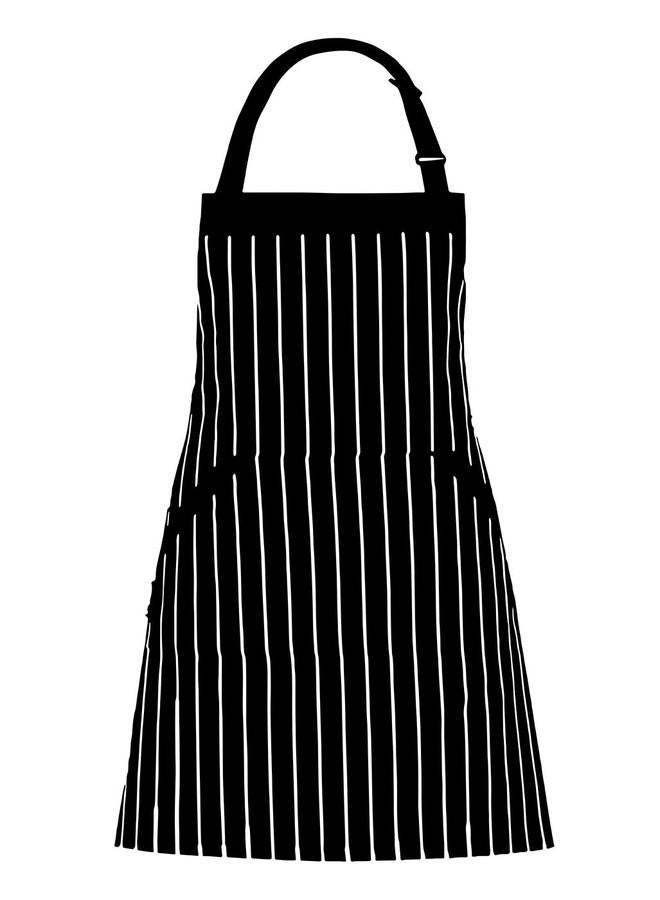 HOMWE Adjustable Bib Cotton Aprons - Adjustable Neck Strap with Extra Long Ties with 2 Pockets for Cooking, Commercial Grade Water Resistant Apron for Women & Men - Black/White Pinstripe 33x27 Inches - Image 1
