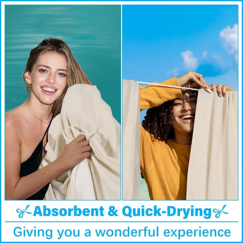 Vikumond Oversized Turkish Beach Towel Blanket XXL Cotton Sandproof Towels Boho Woven Extra Large Big Sand Free Giant Throw Blankets Huge Quilt XL Picnic Camping Necessities Cloud For Adult Gifts Beige - Image 4