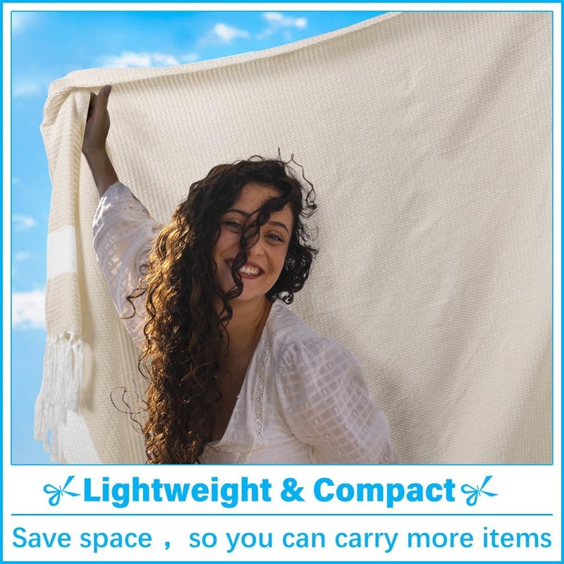 Vikumond Oversized Turkish Beach Towel Blanket XXL Cotton Sandproof Towels Boho Woven Extra Large Big Sand Free Giant Throw Blankets Huge Quilt XL Picnic Camping Necessities Cloud For Adult Gifts Beige - Image 3