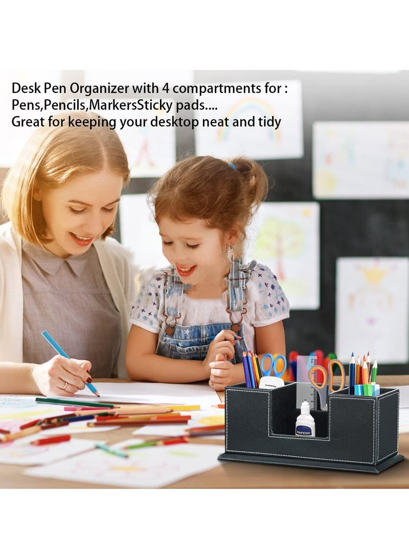 Relex Leather Multifunctional Pen Holder Storage Box Desk Organizer Office Supplies Stationery Desktop Storage Box  - Image 5