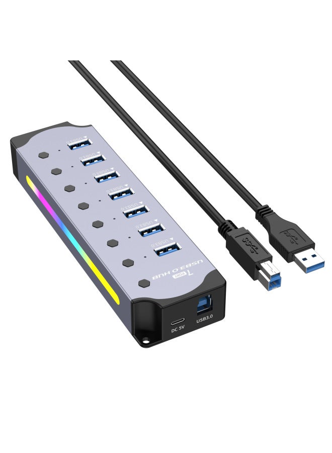 يوكسي محور USB 3.0 سبعة منافذ من سبائك الألومنيوم - موزع كمبيوتر قابل للتوسيع - Image 1
