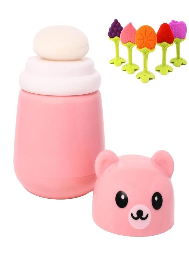 pilu Portable Baby Skin Care Baby Powder Puff With Box Holder Container For New Born Baby Face & Body, Puff Powder Box With (Any One Teether Free) (Pink) - Image 1