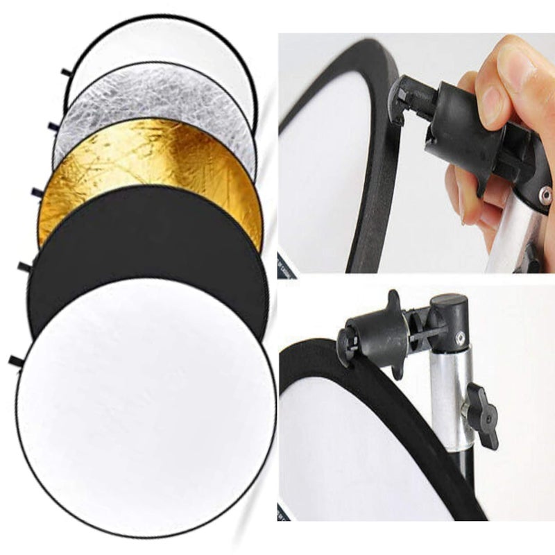VTS 42" 5-in-1 Photography Collapsible Light Disc Reflector, 5 Colors White/Black/Silver/Gold/Translucent with Reflector Disc Holder Clip for Indoor-Outdoor Photo Video Studio Shooting Purpose (A 42" DISC WITH CLIP) - Image 1