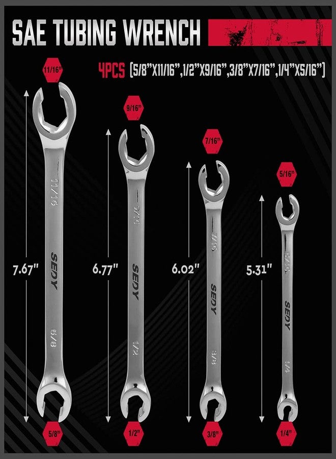 SEDY 4-Piece Flare Nut Wrench Set - SAE Brake Line Wrench 1/4, 5/16, 3/8, 7/16, 1/2, 9/16, 5/8, 11/16-inch, Professional Offset Heads, Portable Organizer Pouch Included - Image 2