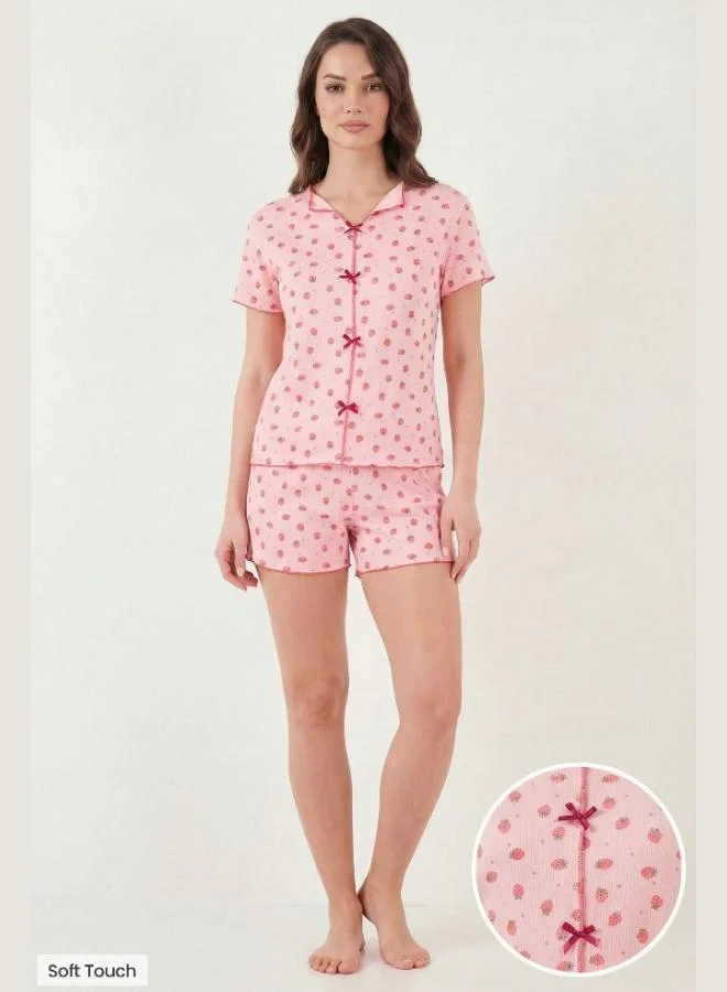 ليلا Lela Regular Fit Patterned V-Neck Shorts Pajama Set Women's PAJAMA SET 65770837