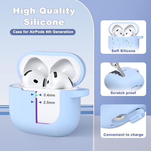 MHYALUDO لغطاء سماعات AirPods الجيل الرابع 2024، من السيليكون الناعم المقاوم للصدمات بمعيار عسكري مع سلسلة مفاتيح ومجموعة تنظيف، أزرق سماوي - Image 3