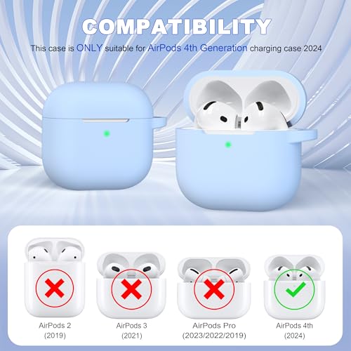 MHYALUDO لغطاء سماعات AirPods الجيل الرابع 2024، من السيليكون الناعم المقاوم للصدمات بمعيار عسكري مع سلسلة مفاتيح ومجموعة تنظيف، أزرق سماوي - Image 4