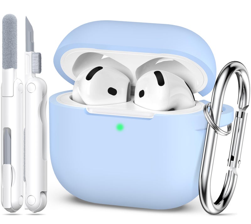 MHYALUDO لغطاء سماعات AirPods الجيل الرابع 2024، من السيليكون الناعم المقاوم للصدمات بمعيار عسكري مع سلسلة مفاتيح ومجموعة تنظيف، أزرق سماوي - Image 1