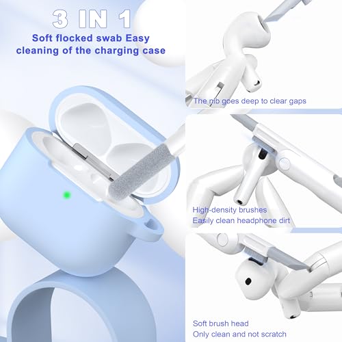 MHYALUDO لغطاء سماعات AirPods الجيل الرابع 2024، من السيليكون الناعم المقاوم للصدمات بمعيار عسكري مع سلسلة مفاتيح ومجموعة تنظيف، أزرق سماوي - Image 5