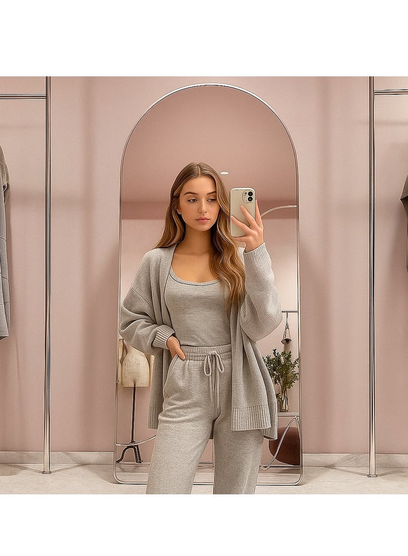 Y&D Full Length Mirror 180 x 80 cm Arched Aluminum alloy Large Standing Dressing Mirror Hanging Leaning Against Wall Mounted Mirror with Stand for Bedroom Locker Room Living Room (Silver) - Image 3