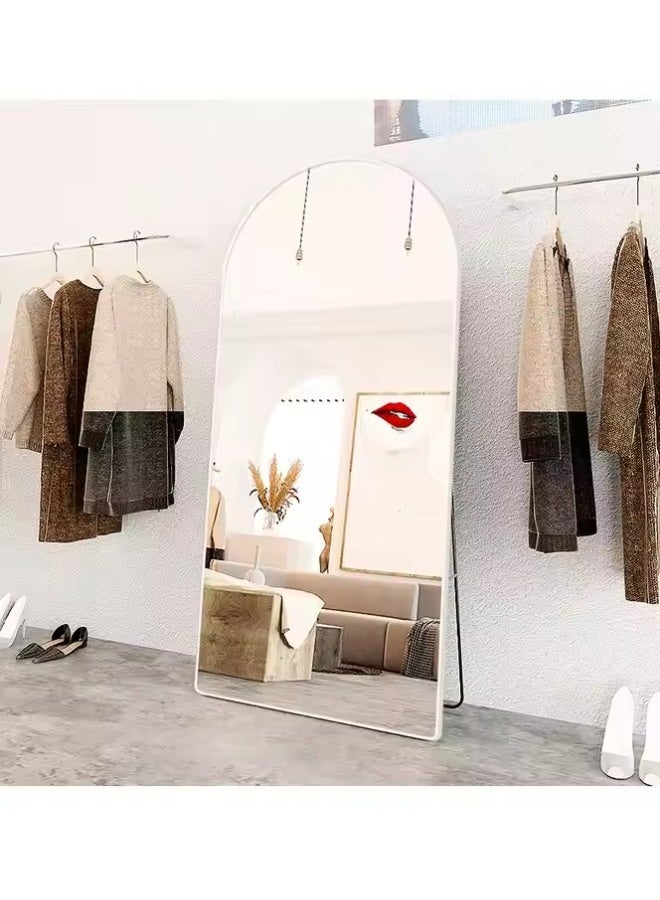 Y&D Full Length Mirror 180 x 80 cm Arched Aluminum alloy Large Standing Dressing Mirror Hanging Leaning Against Wall Mounted Mirror with Stand for Bedroom Locker Room Living Room (Silver) - Image 1