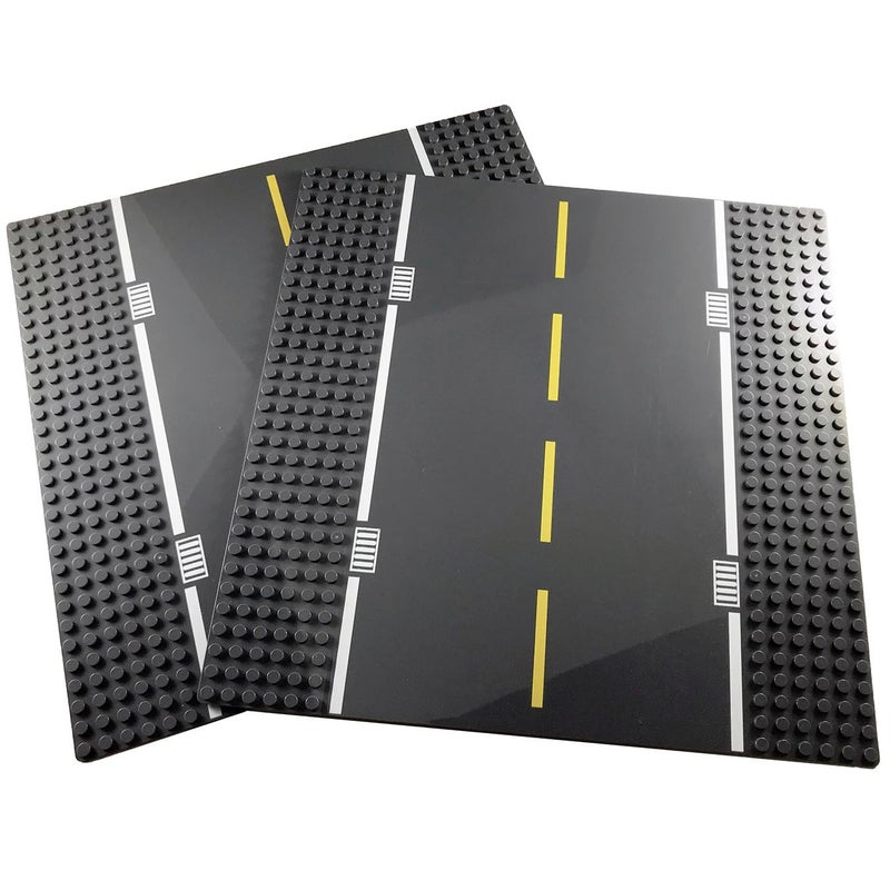 Apostrophe Games Road Baseplate Premium Building Blocks Base Plates Compatible with All Major Brands 2pcs Baseplate Gray with Road Design 2 Straight Roads - Image 2
