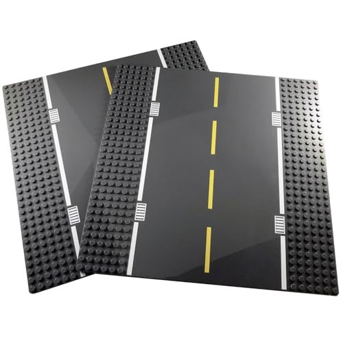 Apostrophe Games Road Baseplate Premium Building Blocks Base Plates Compatible with All Major Brands 2pcs Baseplate Gray with Road Design 2 Straight Roads - Image 1
