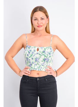 Miss Selfridge Women Petite Square Neckline Sleeveless Allover Print Top, Beige Combo  - Image 1
