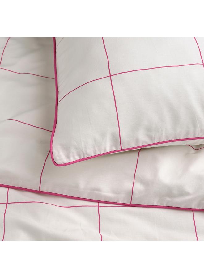 erorex Duvet Cover And 2 Pillowcases White Pink/Check 240X220/50X80 Cm - Image 2