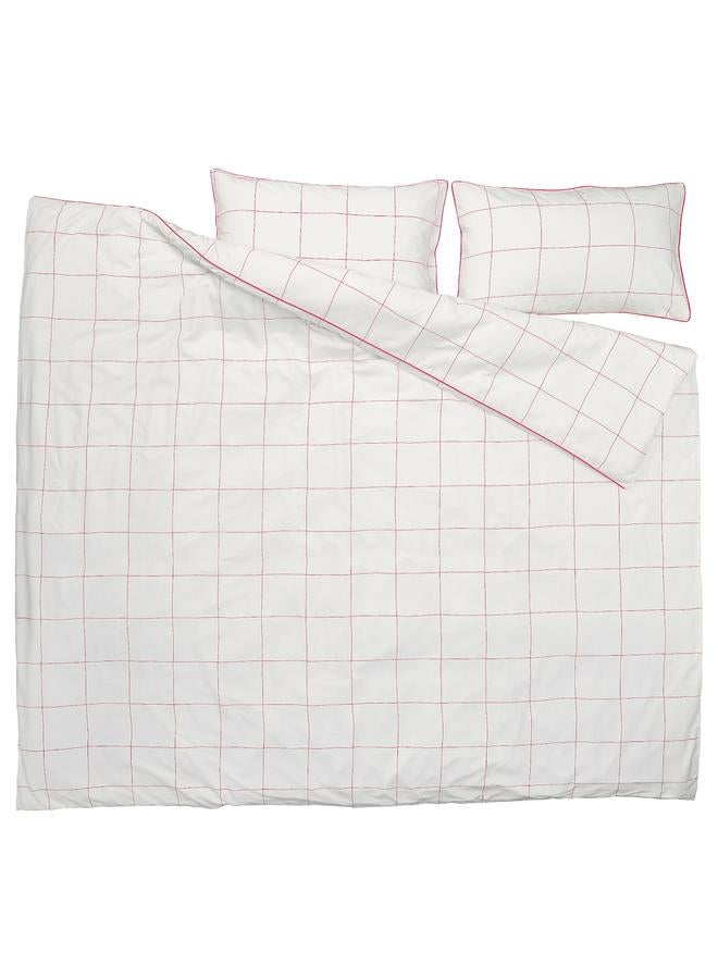 erorex Duvet Cover And 2 Pillowcases White Pink/Check 240X220/50X80 Cm - Image 5