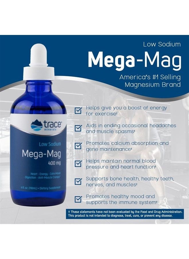 Trace Minerals - Mega-Mag 400 mg Liquid Magnesium Chloride | Supports Normal Blood Pressure, Heart Health, Calm Mood, Digestion, Sleep | Helps with Muscle Cramps | 30 Servings, 4 fl oz (1 Pack) - Image 1