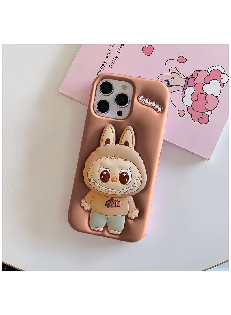 دبليو تيك حافظة آبل آيفون 16 برو ماكس 5G 2024، حافظة كرتونية ثلاثية الأبعاد لابوبو، حافظة مصنوعة من السيليكون السائل الناعم الممتاز مع حامل هاتف، حافظة جميلة لطيفة توفر حماية كاملة - بني - Image 2