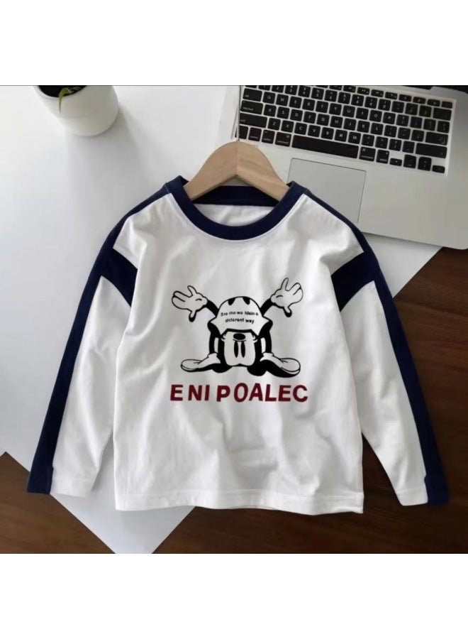 Boys' Long-sleeved T-shirt Spring & Fall New Round Neck Kidsren's Color-blocked Bottoming Shirt Small And Medium-sized Kidsren's Tops Korean Style Kidsren's Clothing T