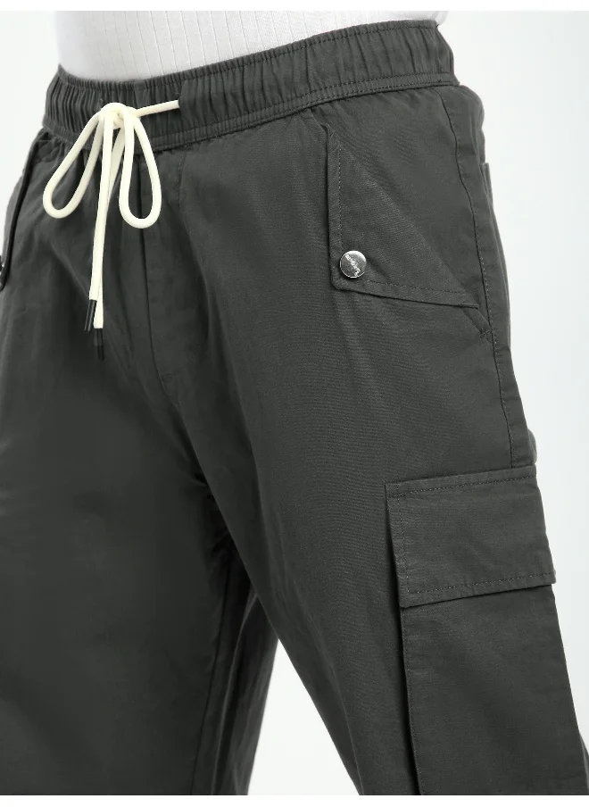 Beyoung Dark Grey Pleated Elasticated Cargo Pants