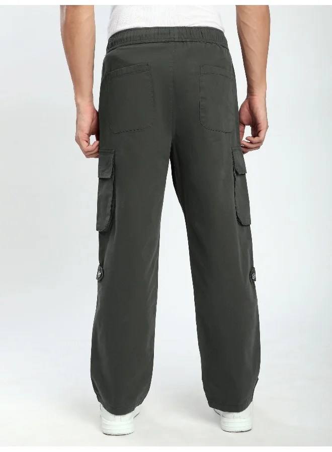 Beyoung Dark Grey Pleated Elasticated Cargo Pants