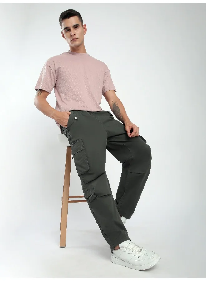 Beyoung Dark Grey Pleated Elasticated Cargo Pants