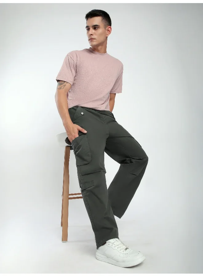 Beyoung Dark Grey Pleated Elasticated Cargo Pants