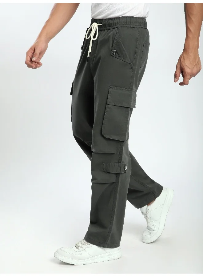 Beyoung Dark Grey Pleated Elasticated Cargo Pants