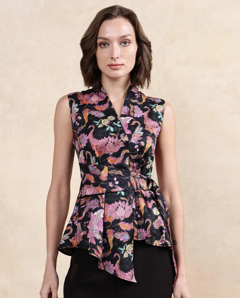Rareism Women's Surplice Neck Abstract Print Top
