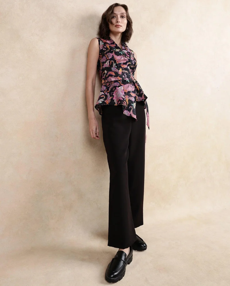 Rareism Women's Surplice Neck Abstract Print Top
