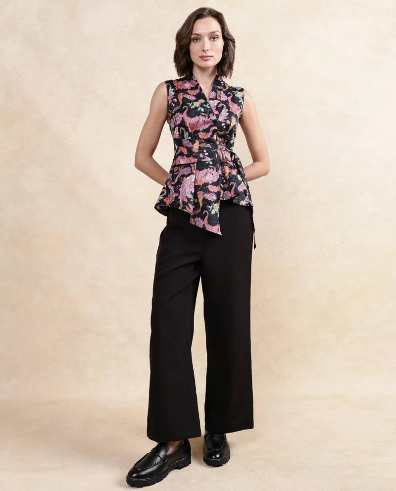 Rareism Women's Surplice Neck Abstract Print Top