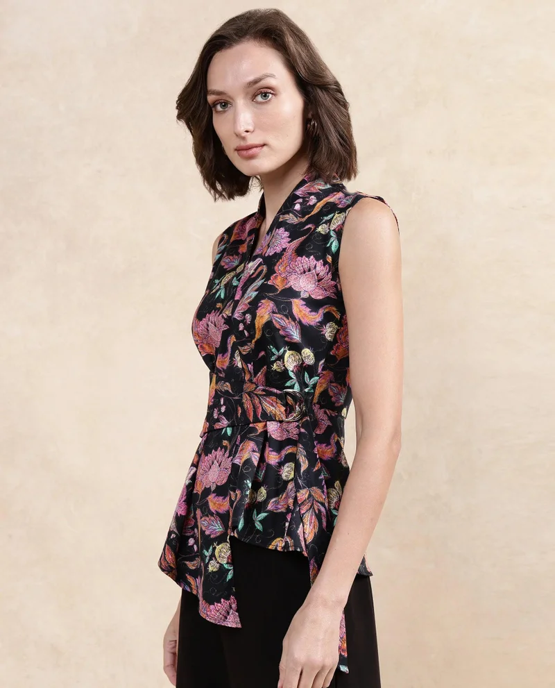 Rareism Women's Surplice Neck Abstract Print Top
