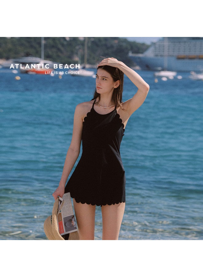 Atlanticbeach 2025 New Popular Halter Neck One-piece Swimsuit For Women, Summer Hot Spring Vacation Backless Tummy-covering Little Black Dress Style Swimwear - Image 2