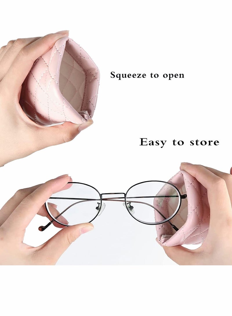 SYOSI 2 Pack Glasses Case Squeeze Top Sunglasses Pouch Portable Soft PU Leather Eyeglass Cases Holder Black + White  - Image 4
