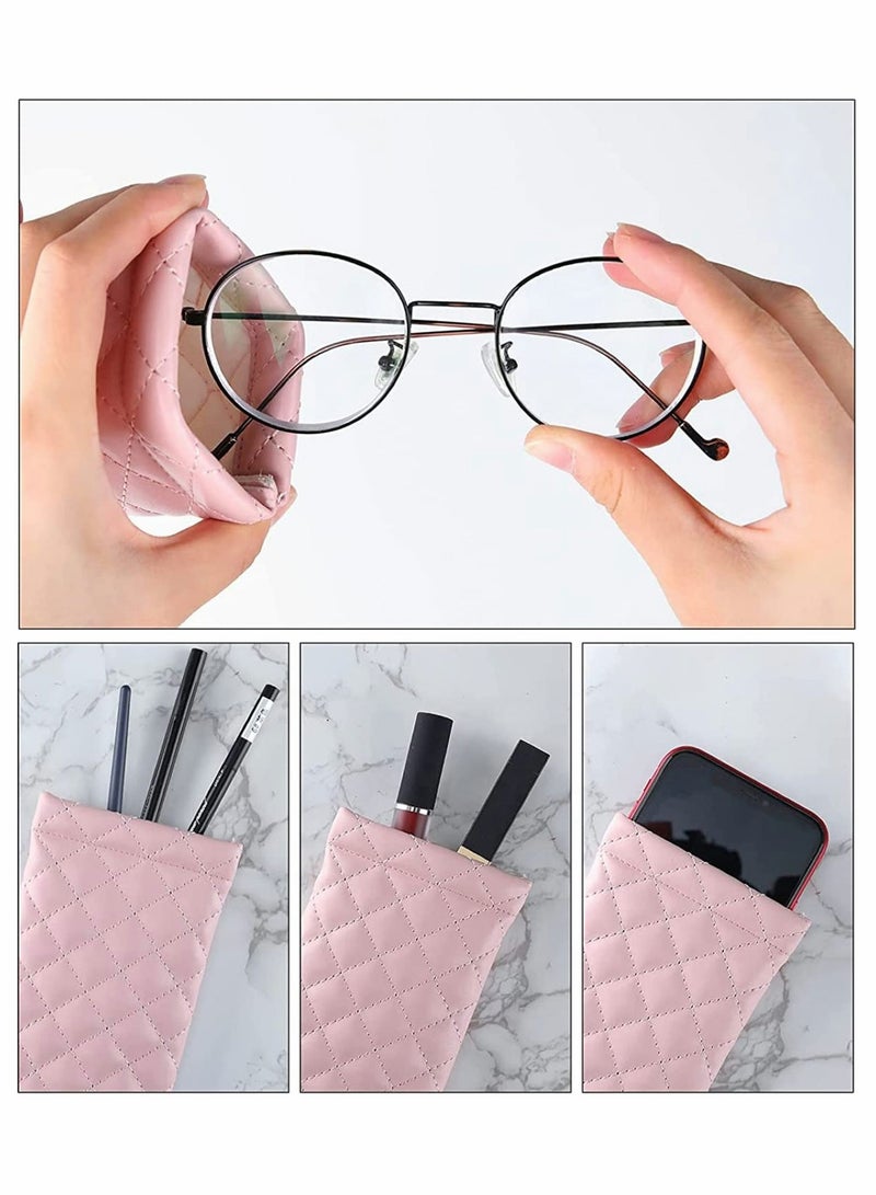 SYOSI 2 Pack Glasses Case Squeeze Top Sunglasses Pouch Portable Soft PU Leather Eyeglass Cases Holder Black + White  - Image 5