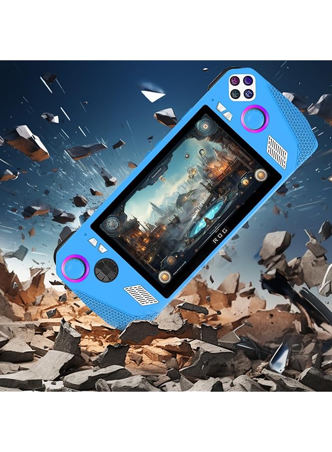 erorex Silicone Case Compatible For Asus Rog Ally 2023 Full Protective Cover Skin With 2 Thumb Grip Caps And 2 Screen Protectors Carry Case For Rog Ally Handheld Game Console Accessories Kit Blue - Image 5