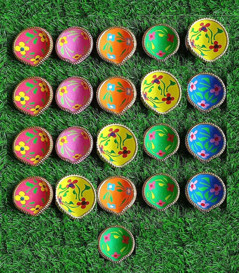 SHRIYAM CRAFTS Colourful Handmade Diyas for Diwali Hand Painted Decorative Clay Mitti Diya Deepak Multicolor Pack of 21 - Image 1